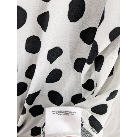 Anne Klein Polka Dot Print Blouse Medium Black White‎ Front Tie Top Short Sleeve - Picture 6 of 11